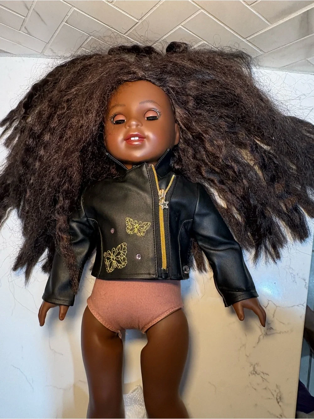 American Girl Doll  18” World by Us Makena Williams w/Original Black Jacket